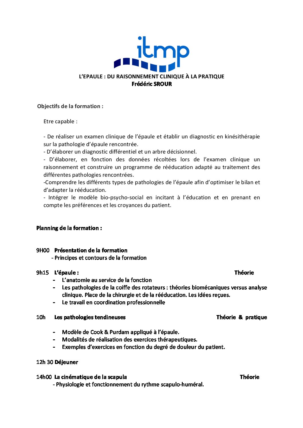 Programme Formation Epaule Institut De Th Rapie Manuelle Et De